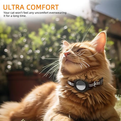 Airtag Cat Collar Breakaway, Odokele Reflective Cats Collars with Apple Air Tag Holder for Kitten, Cat GPS Tracker Adjustable Collars with Safety Quick Release Buckle for Kitties and Puppies - Coffee