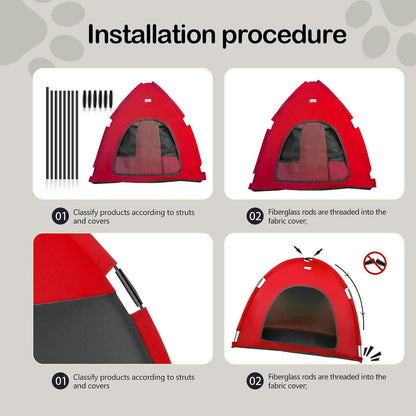 Red, Large Cat & Dog Waterproof Tent House - Washable Indoor/Outdoor Bed, Cave Nest for Small Pets