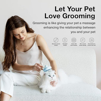 Self-Cleaning Slicker Brush for Pet Grooming: Removes Tangles, Loose Undercoat & Mats from Cats & Dogs (Blue)