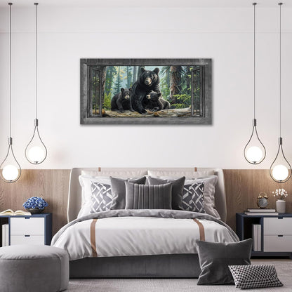 Large Wall Art Black Bear Canvas Cabin Living Room Pictures Prints Forest Oversize Wall Decor Animal Painting Artwork for Bedroom Dining Office Home 60"x30"