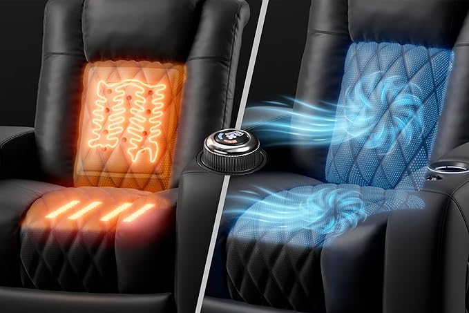 Valencia Tuscany Home Theater Seating Semi-Aniline Italian Nappa 20000 Leather Ultimate Luxury Heat & Ventilation Power Recliner Power Lumbar and Headrest (Row of 4 Loveseat Left, Onyx)