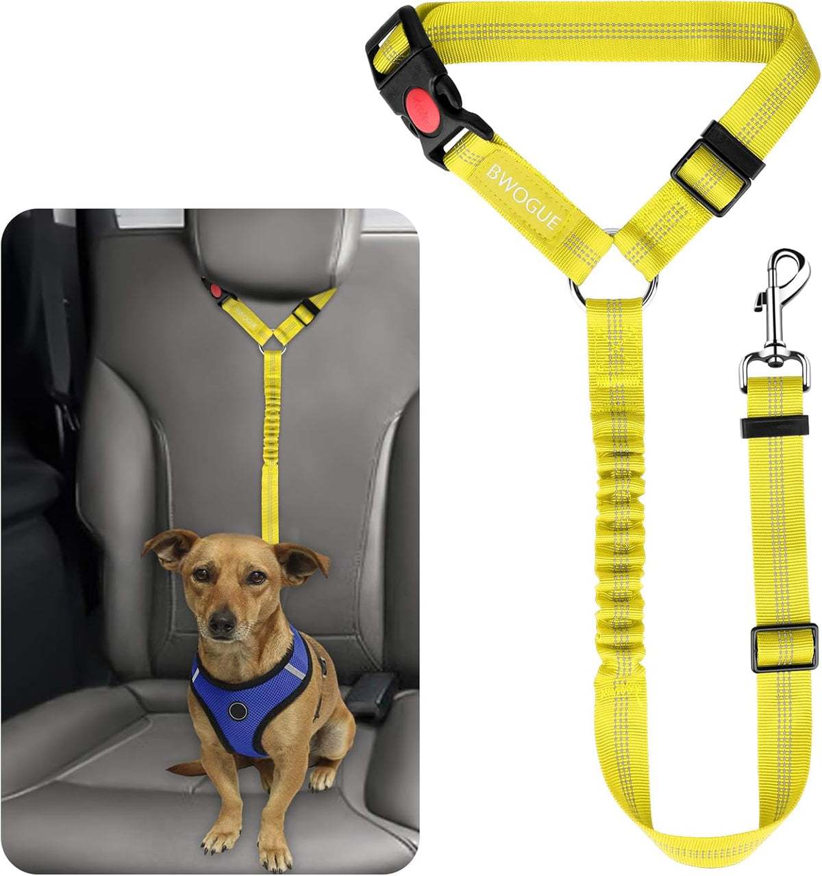 BWOGUE Pet Dog Cat Seat Belts, Car Headrest Restraint Adjustable Safety Leads Vehicle Seatbelt Harness (1 Pack)