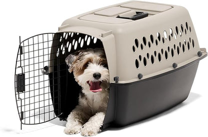 Petmate Vari Dog Kennel Portable Carriers & Crates for Smaller Dogs or Puppies and Pets 10 to 20 lbs, Airline-Friendly Plastic Pet Carrier Home and Travel, 24" Long, Taupe & Black, 24” x 16.7” x 14.5” | Airline friendly pet carrier, durable plastic she...