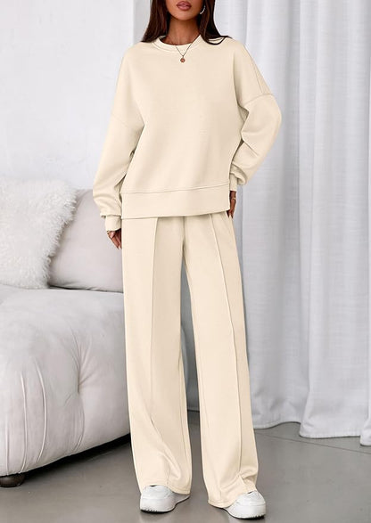 PRETTYGARDEN 2 Piece Sets For Women Fall Trendy Long Sleeve Sweatshirt Wide Leg Pants Loungewear Set Matching Sweatsuit