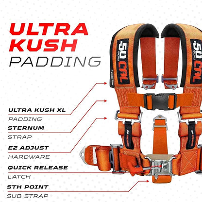 1pc Orange 5 Point Harness for Bucket Seat, Latch Release, 9 Color Options, Racing Harness 5 point, Race Car, UTV, RZR [6009A3]