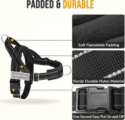 SlowTon No Pull Dog Harness with Front Clip - Heavy Duty, Soft Padded | Neck & Chest Adjustable, Tactical Pet Vest and Leash Set for Large Medium Sized Dogs, for Easy Walk & Training, Black XL