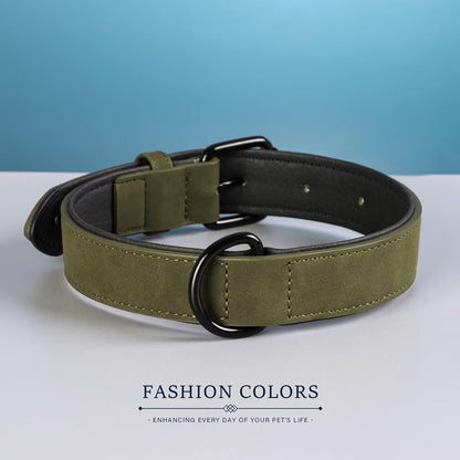 Didog Soft Padded PU Leather Dog Collar, Breathable and Adjustable Dog Collar for Large Dogs, Comfortable for Daily Walk, Dark Green, XL Fit Neck 17-21"(44-71 lbs)