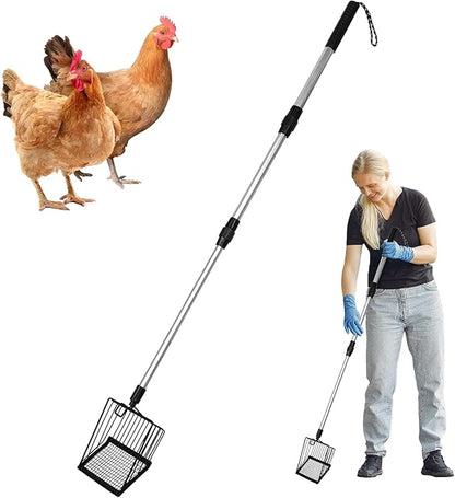 Metal Large Chicken Poop Scooper,3-in-1 Detachable Chicken Coop Scoop with Stainless Steel Telescopic Handle(22-41.9in),Multifunctional Metal Litter Scoop for Pooper Scooper