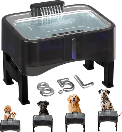 8.5L/2.25Gal Elevated Dog Water Fountain, Xetino 4 Height Adjustable Raised Dog Water Bowl Dispenser for Large Dogs with Stainless Steel Tray, Pet Water Fountain with Ultra Quiet Pump and Filter