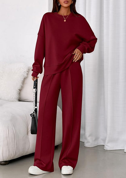 PRETTYGARDEN 2 Piece Sets For Women Fall Trendy Long Sleeve Sweatshirt Wide Leg Pants Loungewear Set Matching Sweatsuit