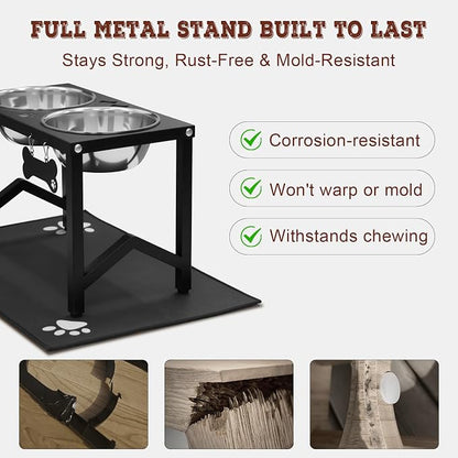 Elevated Dog Bowls, Metal Raised Dog Bowl Stand with 2 Thick 58oz Stainless Steel Food Bowls & Non-Slip Mat - 11.8" Tall for Medium/Large Breeds