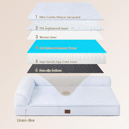 EHEYCIGA Memory Foam Dog Bed, Large Orthopedic Dog Bed, Washblue | Washable Removable Cover, Waterproof Flat Pet Sofa Couch with Nonskid Bottom, 44x32x6.5