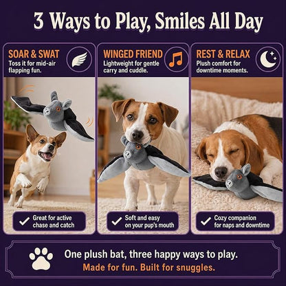 Flying Bat Dog Toy, Flapping Bat Dog Toy with Chirping Sounds, Interactive Rechargeable Flap Bat Toy for Dogs Cats, Hanging & Wand Play, 1PC