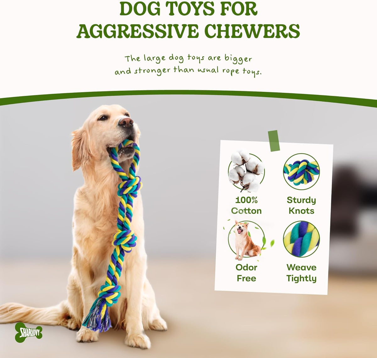 SHARLOVY Dog Rope Toy for Medium Dogs, 2 Pack Heavy Duty Dog Chew Toys for Aggressive Chewers, Interactive Tug of War Dog Toys for Medium to Large Breed