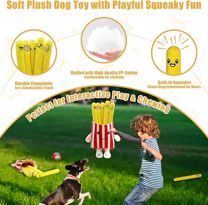 Dog Squeak Toys, 5 Pack French Fry PlushToys Interactive Cute Dog Toys for Small Dogs Holiday Dog Toys