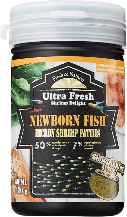 Ultra Fresh Baby Fish Food with 50% Sword Prawn Shrimp, Slow Sinking, Substitute for Brine Shrimp - For Fry Health and Cleaner Water