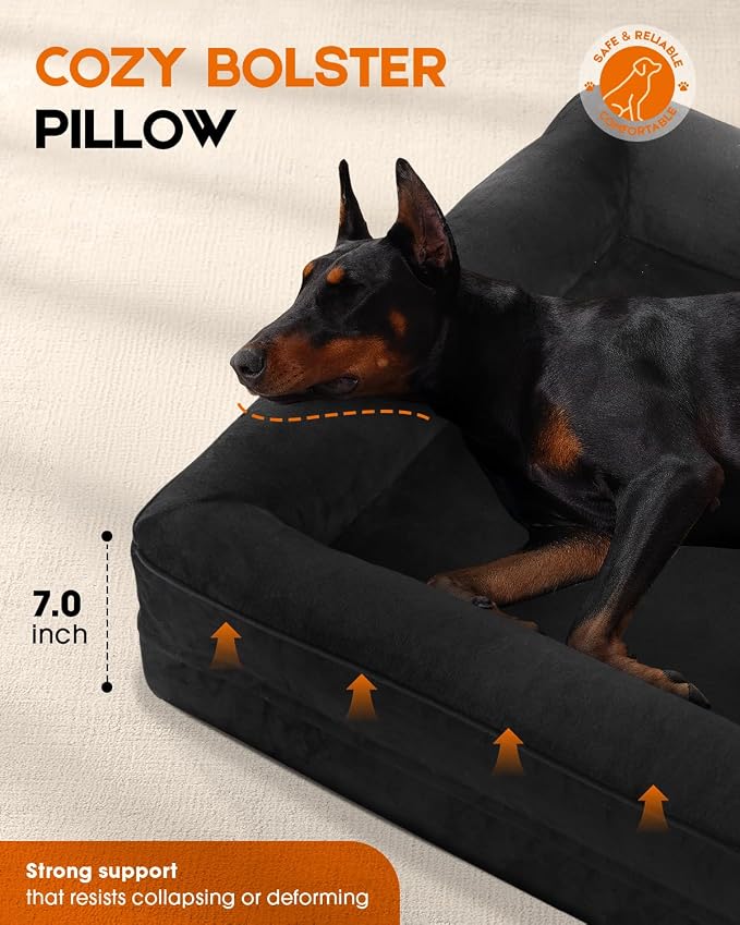 Upvilla Orthopedic Dog Bed, Four-Sided Medium Dog Sofa,Washable Cover Black | Removable Waterproof Dog Bed Cover, Egg-Crate Orthopedic Foam, Built-In Carry Handle, Indoor Small Pet Beds, Cat Beds