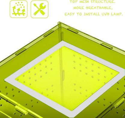 8x8x12 Reptile Enclosure Acrylic Terrarium – Cyberpunk Light Green Reptile Tank Featuring New Caledonia Rainforest Style for Geckos & Invertebrates