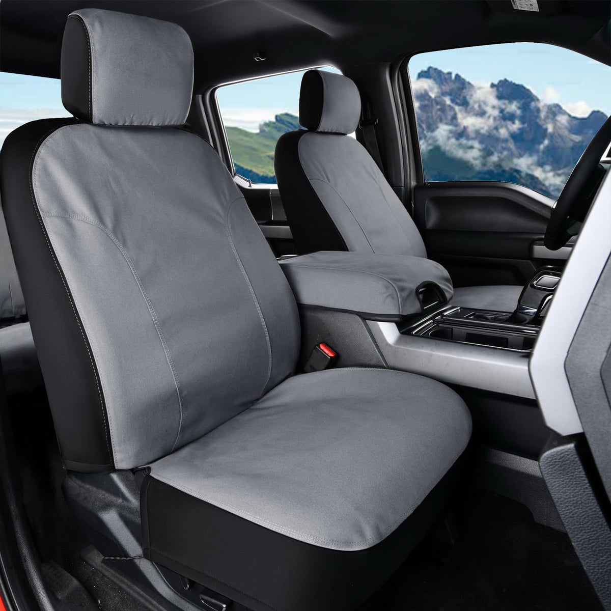 Coverado Front Seat Covers, Waterproof Canvas Seat Protector for Car Seat Cushions for Kids & Dogs, Seat Covers Compatible with 2015-2025 Ford F150 & 2017-2025 Ford F250 F350 F450(Gray, 2PCS)