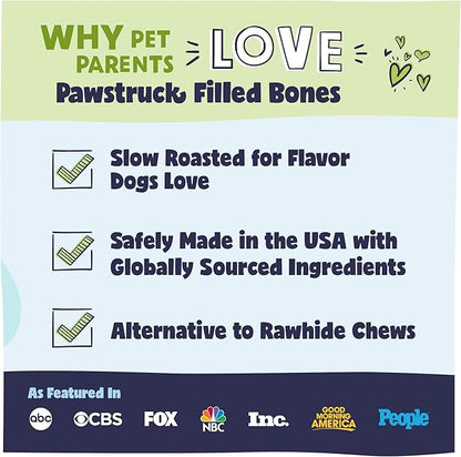 Pawstruck Large 5-6” Filled Dog Bones Variety Pack - Peanut Butter, Cheese & Bacon, Beef Flavors - Made in USA, Long Lasting Stuffed Femur Treat for Aggressive Chewers - Pack of 3, Packaging May Vary