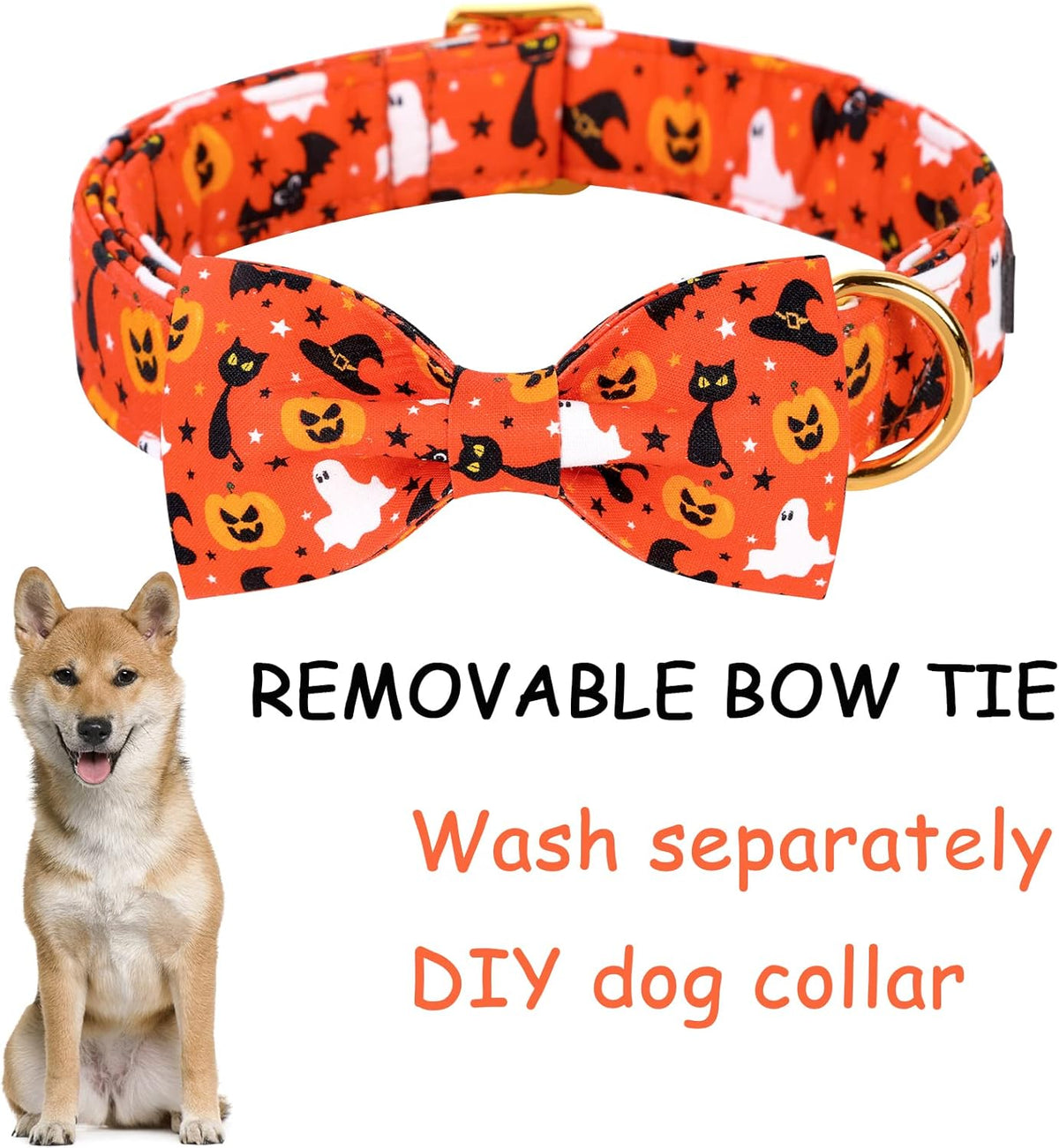 Unique style paws Halloween Dog Collar with Bow Tie Cotton Adjustable Puppy Collar for Small Medium Large Dogs-XS