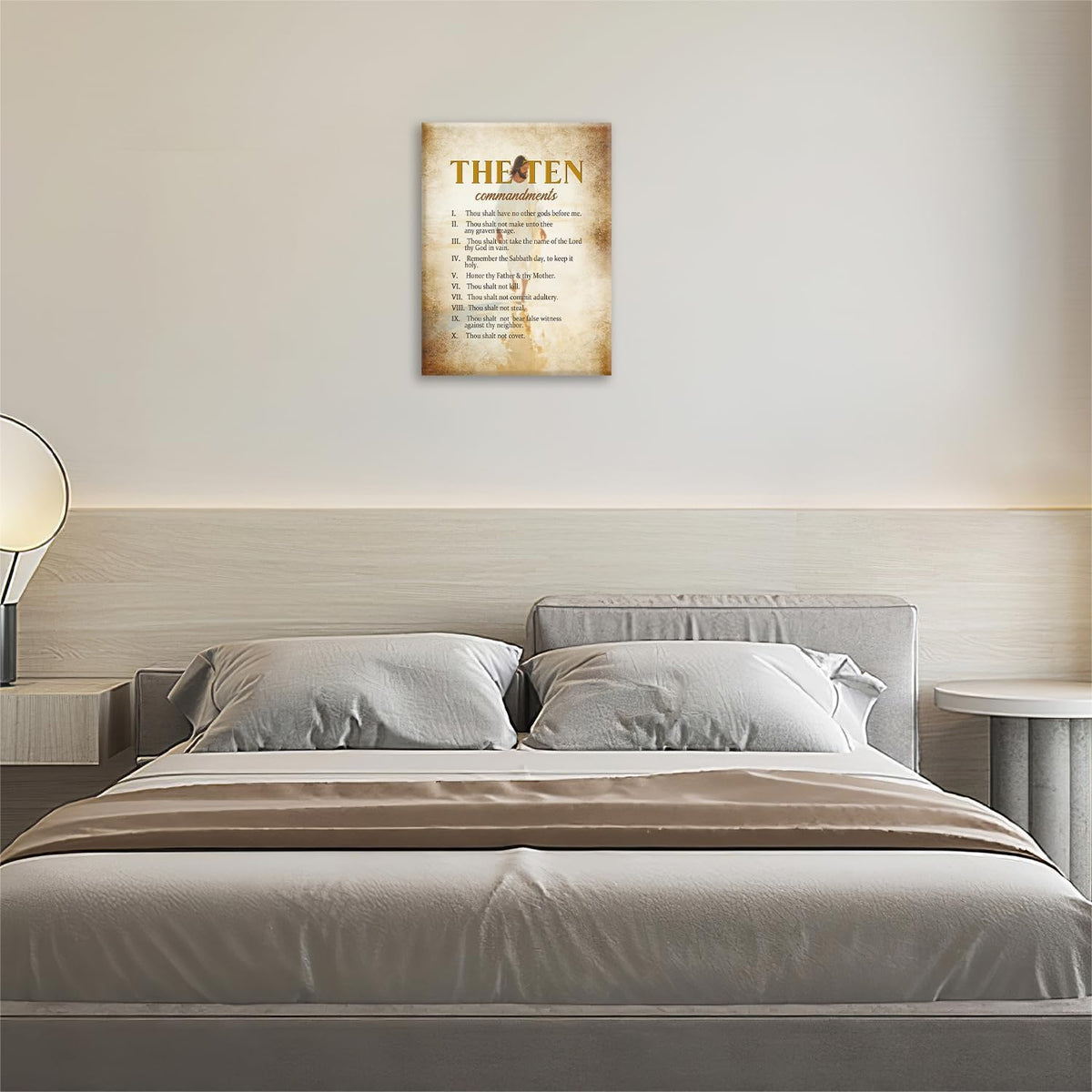 The Ten Commandments Christian Pictures Wall Art, Bible Verse Jesus Bathroom Wall Decor Religion Scripture Framed Painting Religious Canvas Artwork for Church Bedroom Living Room 20"L x 16"W