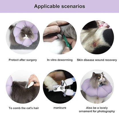 Cat Cone Collar,Cute Waterproof Cat Recovery Collar,Anti-Bite Lick Wound Healing Safety Elizabethan e Collar for Cats,Purple Flower All-Season Style…