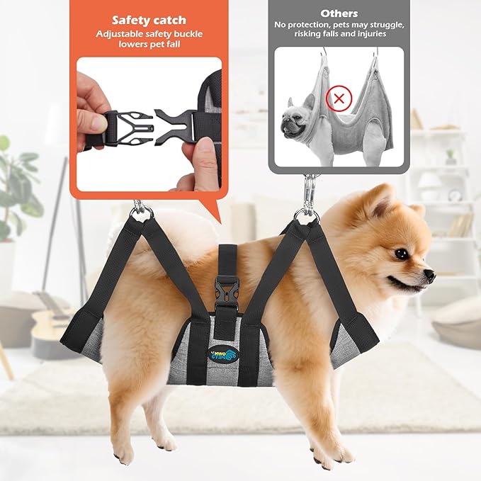 Ownpets Pet Grooming Hammock, Breathable Dog Grooming Hammock with Carabiners, Pet Grooming Harness Sling for Grooming, Hair Nail Trimming Cutting & More (XS)