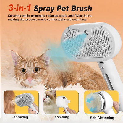 Dog Steam Brush 3 in 1 Cat Brush with Steam and Release Button Grooming Tool for Indoor Pets Dogs Hair Removal Shedding Water for Small Animals Long Short Haired(WHITE)
