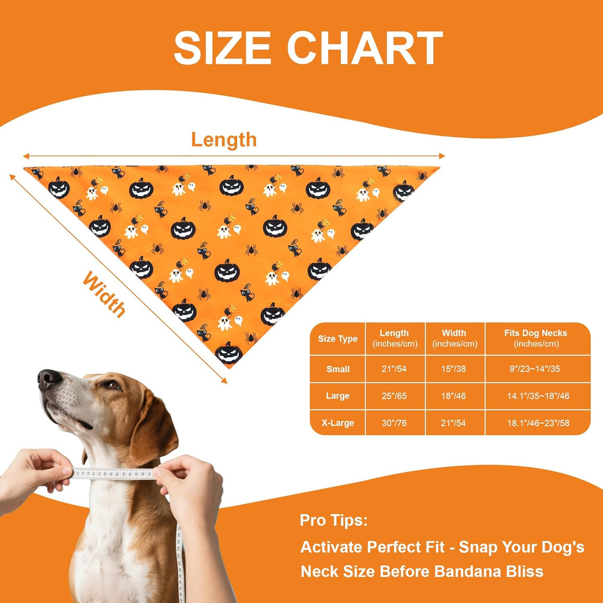 Halloween Dog Bandana for Small Dogs - Reversible Orange Jack-o-Lantern & Spiderweb Print Scarf - Soft & Quick-Dry for Costume Parties