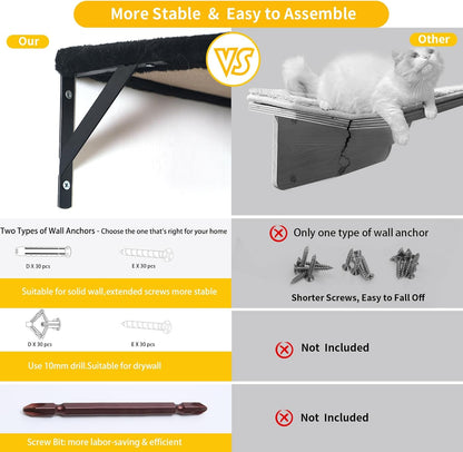 Modern Wall-Mounted Cat Furniture - 5pcs Cat Wall Shelves, Wooden Climber Includes House, Bridge, Tree, Steps, and Scratcher (Black)