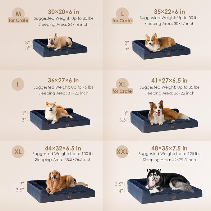 EHEYCIGA Orthopedic Dog Bed Medium Size, Memory Foam Dog Bed, Navy Blue | Small Dog Sofa with Washable Removable Cover, Waterproof Pet Couch for Crate with Nonskid Bottom, 30x20x6