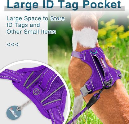 BARKBAY Dog Harness No Pull with ID Tag Pocket - Heavy Duty, Reflective, Easy Control for Large Dogs(Purple,S)