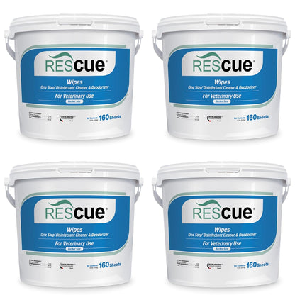 REScue One-Step Disinfectant Cleaner & Deodorizer Wipes for Vet Use – Cleaner for Kennels, Litter Boxes, Vet Offices, Pet Grooming Surfaces – Extra Large, 160-Count Wipes Bucket (4 Pack)