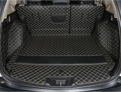 for BMW X7 2+3+2 Seater Trunk Mat Cargo Cover Dog Liner Full Coverage 3D Laser Measured (Trunk Mat+2nd Row Backrest Mat+3rd Row Backrest Mat+Both Sides Panel) (Black with Gold Stitching