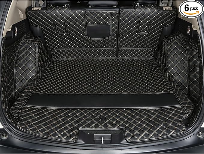 SUV Trunk Mat Compatible with BMW X5 7 Seater 2008-2013 Heavy Duty Back Seat Cover & Rear Cargo Mat & High Side Panel - Black with Gpld Stitching