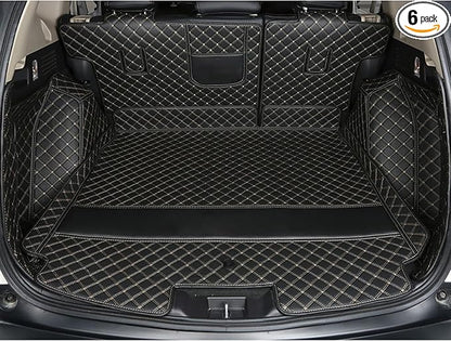 SUV Trunk Mat Compatible with BMW X5 7 Seater 2014-2018 Heavy Duty Back Seat Cover & Rear Cargo Mat & High Side Panel - Black with Gold Stitching