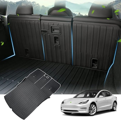 KUST Custom Fit Trunk Mat for 2020-2024 2025 Tesla Model Y Accessories 5 Seater (Not for 7 Seat or Juniper) Cargo Mat Liner Back Seat Protector All Weather Protection Black