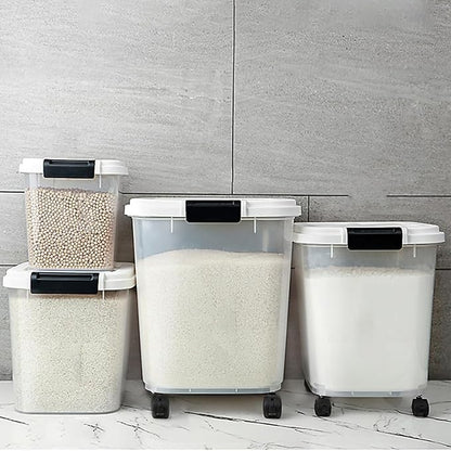 HANAMYA 20 LB Rice Storage Container with Measuring Cup, BPA free, For Rice | Grain | Pet Food | Flour, 2 count, Clear & Black