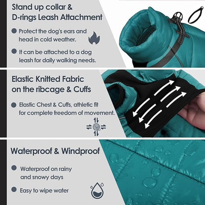 AOFITEE Dog Coat, Waterproof Dogs Jacket for Winter, Warm Fullbody Small Dog Snowsuit, Winter Coat for Small Dogs, Zip Up Pet Puffer Jacket Fleece Vest, Outdoor Reflective Pet Snow Jackets, XXL