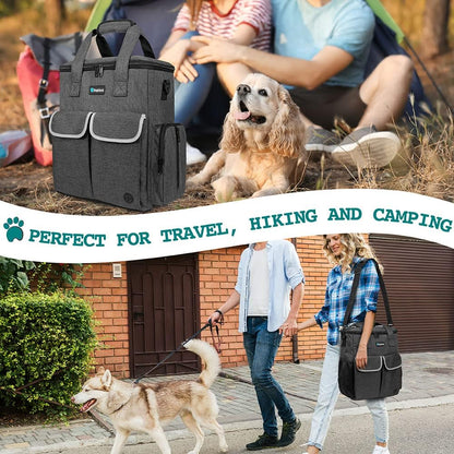PetAmi Dog Travel Bag Pet Supplies Accessories Organizer for Traveling, Camping, Weekend; Cat Pet Travel Bag Kit Includes 2 Food Storage Containers, 2 Collapsible Bowls, 1 Feeding Mat (Dark Gray)