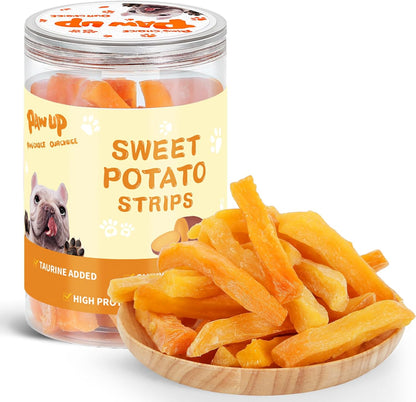 PAWUP Sweet Potatoes Strips Dog Treats - Single Ingredient Soft Chews w/Taurine, Chewy Sticks for Small & Medium Dogs, Easy to Digest, 12.5oz
