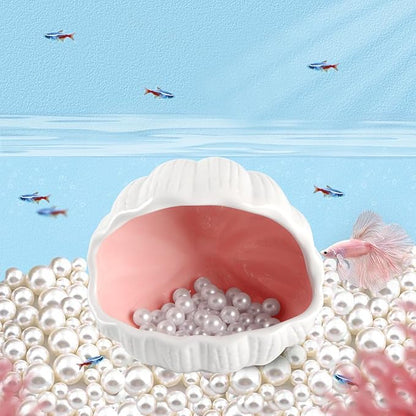 AnRui Cute Betta Fish Tank Decor Ceramic Conch Shell-Shaped House Thematic Hideout Cave for Fish Playing or Hiding Underwater World Aquarium Background Pearl Ornament, Pink
