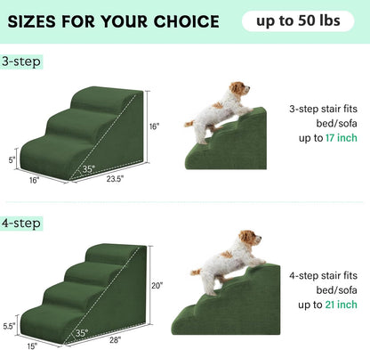 Dog Steps for Small Dogs, 3-Step Pet Ramp Stairs for High Beds and Sofa, Non-Slip Pet Stairs for Small Dogs and Cats, Removable and Easy to Clean Cover, Green