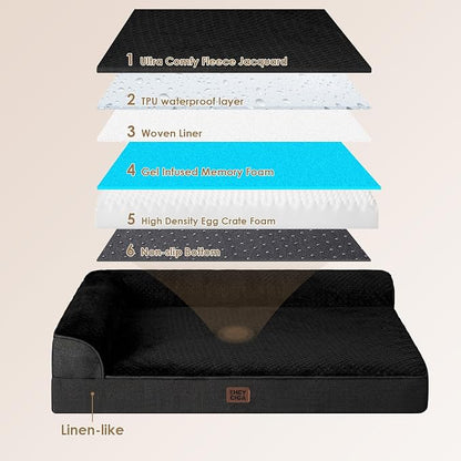 EHEYCIGA Memory Foam Dog Bed Large Size Dogs, Orthopedic Dog Bed Large with Washable Removable Cover, Waterproof Pet Sofa Couch with Nonskid Bottom, 36x27x6, Black | Washable Removable Cover, Waterproof Flat Pet Sofa Couch with Nonskid Bottom, 36x27x6