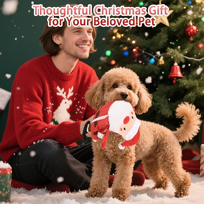 BINGPET Dog Squeaky Toys, 2 Pack No Stuffing Christmas Dog Toys, Reindeer & Santa Interactive Plush with Squeaky Ball and Crinkle Paper, Durable Holiday Fun for Small Medium Large Dogs