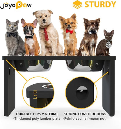 Elevated Dog Bowls, Waterproof Raised Dog Bowl for Medium & Large Dogs, HIPS Poly Lumber Stand with 2 Stainless Steel Bowls, Indoor & Outdoor Use (10'' Tall–48 oz Bowl, Black)