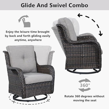 Belord Wicker Outdoor Furniture Patio Furniture Set - 6 Piece Patio Conversation Set with Swivel Rocker Chairs, Loveseat Sofa, Ottomans and Coffee Table, Gray Cushion