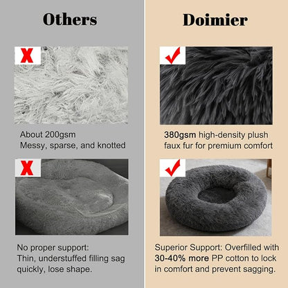 Calming Donut Dog Beds for Small Dogs Kitten - Washable Removable Cover Non-Slip Bottom, Round Pet Bed Puppy Bed Warming Fluffy Faux Fur Anti-Anxiety, Fits up to 15 lbs (Dark Grey, 20")