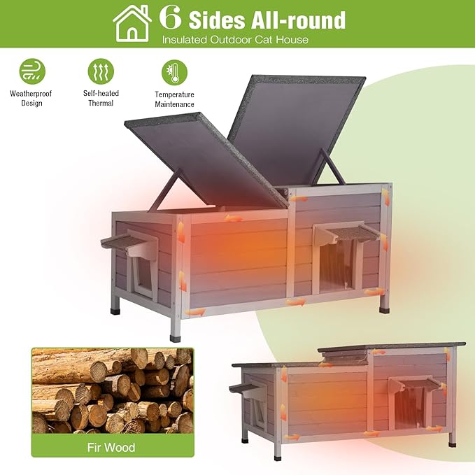 GUTINNEEN Outdoor Cat House Large Insulated Cat House Indestructible Weatherproof Feral Cat Shelter with Openable Hinged Roof, Escape Door for 1-4 Feral Barn Cats (Winter-Ready, 39.1"x18.5"x19.1")